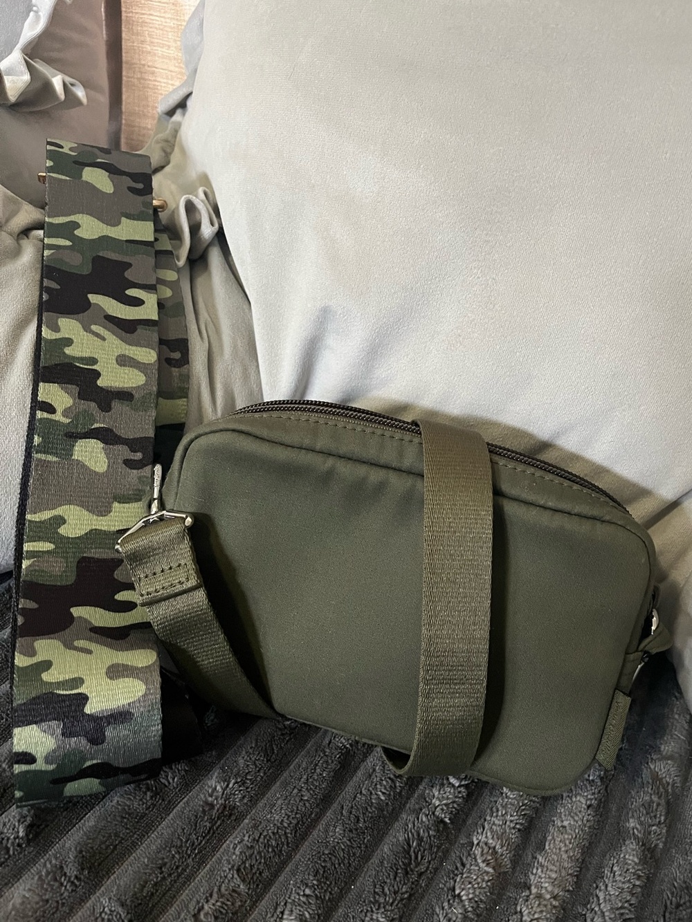 Vera Bradley Olive Green Crossbody Bag with Camouflage Strap
